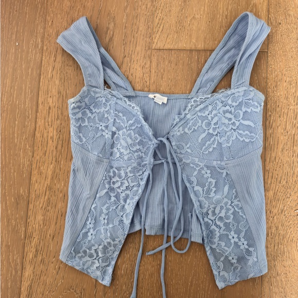 Garage Tops - Garage tie front lace shirt in Light Blue